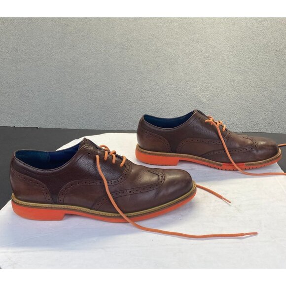Cole Haan Great Jones Brown‎ Orange Wingtip Oxford Shoes Men Size 9 M - Picture 2 of 15